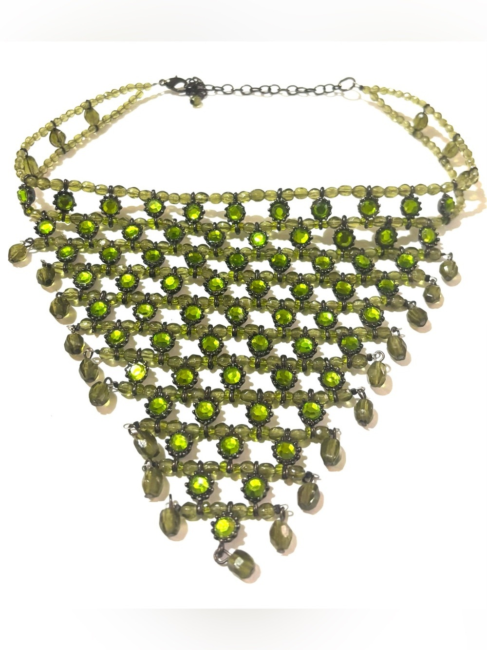 Olive Green Crystal Statement Bib choker